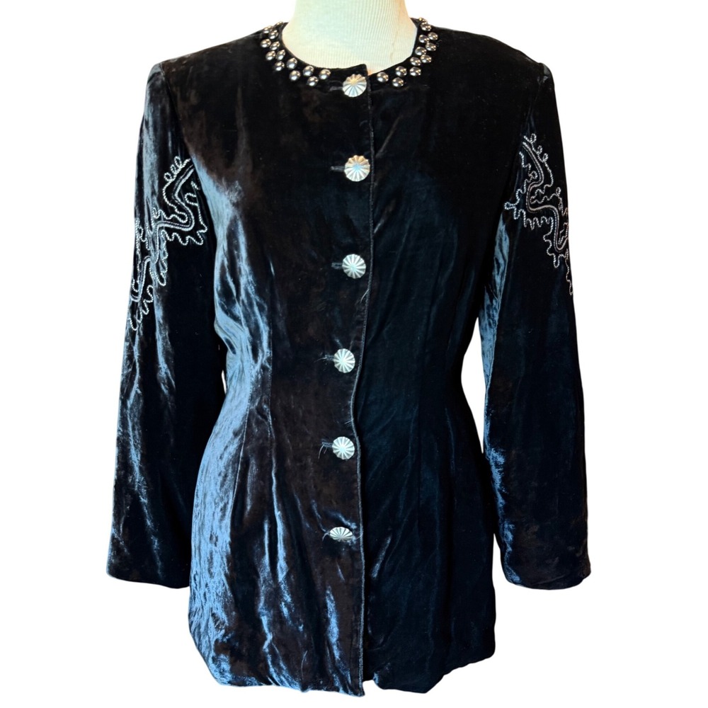 Vintage Saddle Ridge Black Velvet Western Blazer with Embellishments